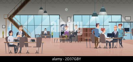 Offene Büroeinrichtung. Business People Arbeitsplatz Corporate Working Zeichen Vektor modernes Büro Stock Vektor