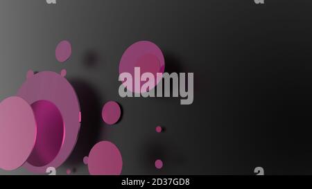 Rosa Metall und undurchsichtige Kreise und Zylinder auf farbigem Hintergrund. Abstrakter Hintergrund für grafische Gestaltung mit transparentem Glas. 3d-Rendering illustrati Stockfoto