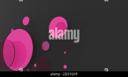 Rosa Metall und undurchsichtige Kreise und Zylinder auf farbigem Hintergrund. Abstrakter Hintergrund für grafische Gestaltung mit transparentem Glas. 3d-Rendering illustrati Stockfoto