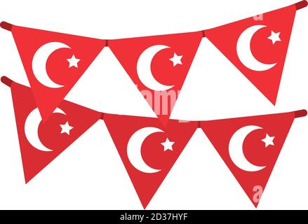 Wimpel der türkei Flaggen auf weißem Hintergrund, flacher Stil, Vektor-Illustration Stock Vektor