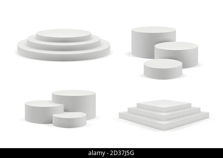 Podium realistisch. Runde und quadratische leere Bühnen und Podium Treppen Vektor 3d-Vorlage Stock Vektor