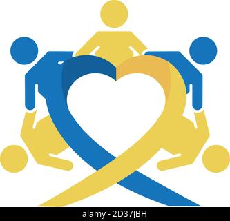 Welt unten Syndrom Tag, Band geformt Herz Kinder um Vektor-Illustration flachen Stil Stock Vektor