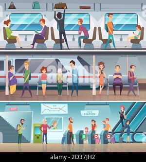 U-Bahn-Eingang. Urban Metro Ausgang elektronische Schritte Plattform Station Stadt schnellen Transport Vektor Cartoon Hintergrund Stock Vektor