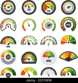 Sammlung von Geschwindigkeitsmessern. Symbole der Geschwindigkeit Score Messung Tachometer Level Indizes Vektor Sammlung Stock Vektor