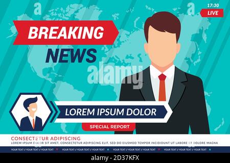 Hintergrund der TV-Nachrichten. Sport Fernsehen Anker in Studio brechen News Bars Vektor-Übertragung Stock Vektor