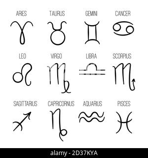 Tierkreiszeichen. Astrologische Hand gezeichnet Horoskop Symbole Vektor-Sammlung Fische jungfrau Löwe Krebs widder zwillinge Logos Vorlage Stock Vektor