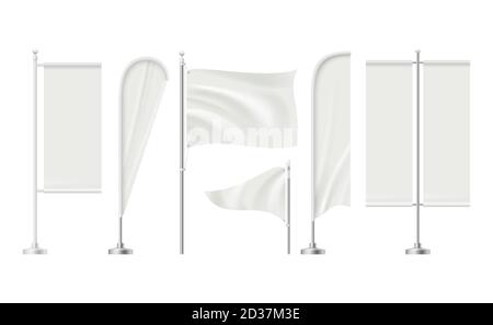 Strandflagge. Werbung leere Oberfläche Förderung Schild Einzelhandel Märkte Banner Vektor realistische Mockup Sammlung Stock Vektor