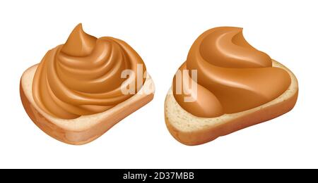 Erdnussbutter-Sandwiches. Vector realistische Erdnussbutter wirbeln auf Brot Stock Vektor