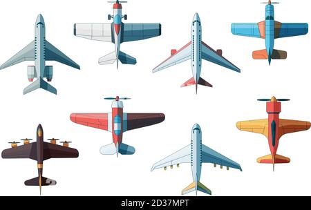 Draufsicht des Flugzeugs. Zivile und militärische Flugzeuge Sammlung in flachen Stil Vektor-Bilder Stock Vektor