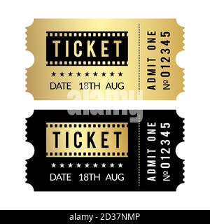 Goldenes Ticket-Set. Kino, Theater, Party, Museum, Event, Konzert Gold und schwarz Vektor-Karten Vorlage Stock Vektor