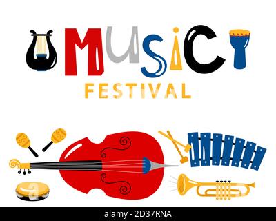 Musikfestival Banner-Vorlage mit Vektor-Musikinstrumenten Stock Vektor