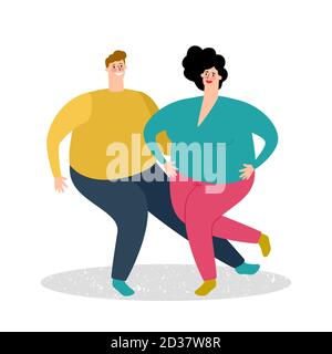 Plump tanzende paar Vektor-Illustration. Fetter Mann und fette Frau tanzen Stock Vektor