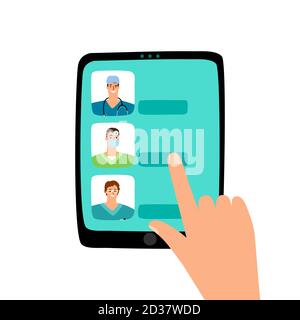 Vektor Arzt Termin online. Auswahl eines Arztes für eine ärztliche Untersuchung Stock Vektor