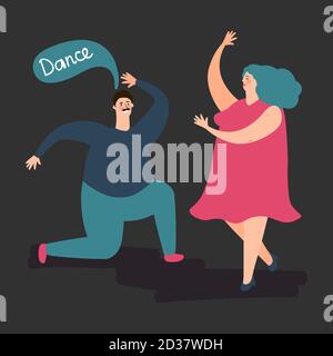 Glücklich plump Frau und Mann Tanz Vektor. Cute Fett tanzen paar Illustration. Glückliche Menschen Frau und Mann tanzen Stock Vektor