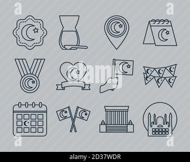 Kalender und türkei republik Tag Symbol auf grauem Hintergrund gesetzt, Linienstil, Vektor-Illustration Stock Vektor
