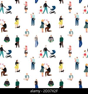 Familie Menschen weiß Muster. Männer und Frauen Vektor-Illustrationen nahtlose Muster, Casual Völker Hintergrund, Erwachsene Mann und Frau in der Liebe und mit Kindern Textur Stock Vektor