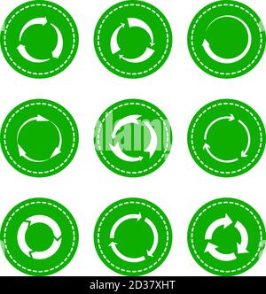 Grüne Recycling runde Pfeile. Vektor Kreis Pfeilsymbole, abgerundete Recycling-Symbole, Lebenszyklus Recyclingfähigkeit Zeichen, klare Umwelt grüne Kreise Piktogramme Stock Vektor
