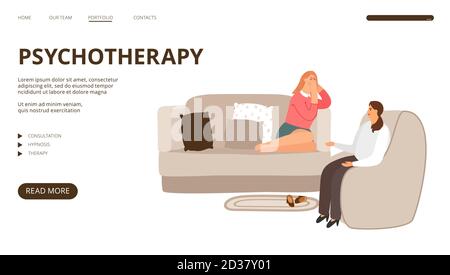 Zielseite Psychotherapie. Psychologe und Patient Vektor Illustration Stock Vektor