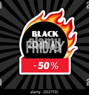 Black friday Fire Label. Verkauf Event Kreis Flammen Rahmen, schwarz Runde Rabatt Papier Banner, Vektor-Illustration Stock Vektor