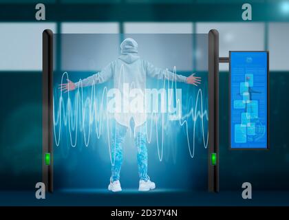 Kontrollpunkt von morgen. Biometrisches Scannerkonzept. Stockfoto