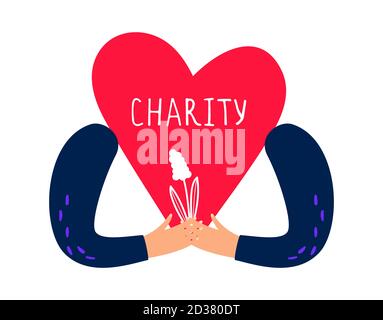 Wohltätigkeitskonzept. Hände halten Herz und Blume. Vektor Charity und Spenden Illustration Stock Vektor