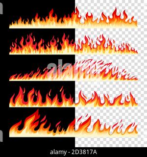 Horizontale nahtlose Feuer Grenzen auf Schachbrettmuster und schwarzen Bacground, Vektor-Icons Sammlung Stock Vektor