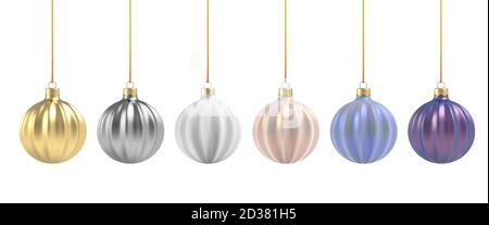Weihnachtskugel im realistischen Stil auf weißem Hintergrund. Runde Spirale aus Gold, Silber und Weiß. Vektorgrafik. Stock Vektor