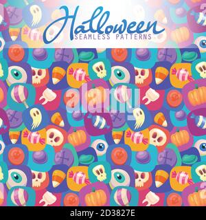 Halloween nahtlose Muster. Vektor halloween Hintergrund. Flacher Style. Stock Vektor