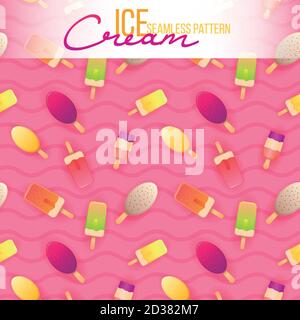 Eis nahtloses Muster. Eiscreme-Textur mit süßen Desserts. Vector Eiscreme Stock Vektor