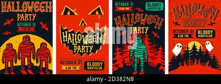 Halloween Poster Set. Vector Sammlung von Halloween Einladungen oder Grußkarten. Stock Vektor