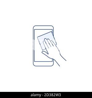 Mobiltelefon Flächendesinfektion dünne Linie Symbol. Stock Vektor