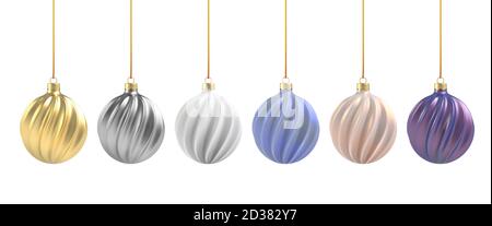 Weihnachtskugel im realistischen Stil auf weißem Hintergrund. Runde Spirale aus Gold, Silber und Weiß. Vektorgrafik. Stock Vektor