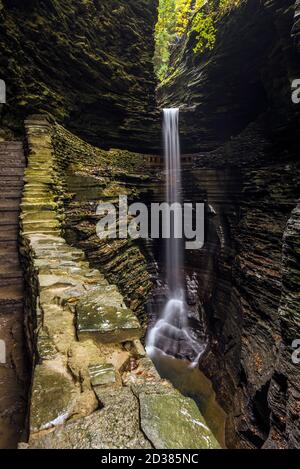 Der Watkins Glen State Park liegt außerhalb des Dorfes Watkins Glen, südlich des Seneca Lake im Schuyler County in New Yorks Finger Lakes Region. Stockfoto