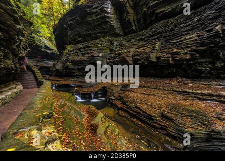 Der Watkins Glen State Park liegt außerhalb des Dorfes Watkins Glen, südlich des Seneca Lake im Schuyler County in New Yorks Finger Lakes Region. Stockfoto