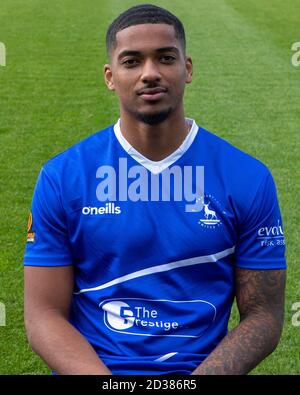 Hartlepool, County Durham, Großbritannien. Oktober 2020. Mason Bloomfield während der Hartlepool United 1. Team Kader Fotocall im Victoria Park, Hartlepool am Mittwoch 7. Oktober 2020 (Kredit: Mark Fletcher / MI News) Kredit: MI News & Sport /Alamy Live News Stockfoto