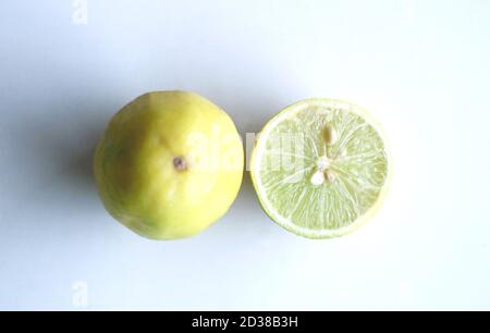 Limette (Zitrusfrüchte) auf weißem Hintergrund. Stockfoto