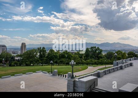 Salt Lake City, UT, USA - 5. August 2019: Eine bekannte Stadt für ihre bevölkerungsreiche Gemeinde Stockfoto