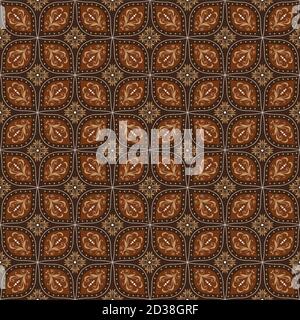 Einzigartige Artwork Motive auf Kawung Batik mit dunkelbraunem Farbdesign. Stock Vektor