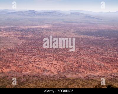 Blick vom Gipfel des Mt Bruce (Punurrunha), 1235m, in der Hamersley Range, Karijini National Park, Western Australia Stockfoto