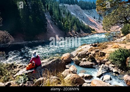 Entspannung am Yellowstone River, Yellowstone National Park, Wyoming, USA Stockfoto