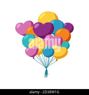 Glänzende Luftballons für eine Urlaubsüberraschung. Großer Haufen von Helium Ballons. Vektor-Illustration in niedlichen Cartoon-Stil Stock Vektor