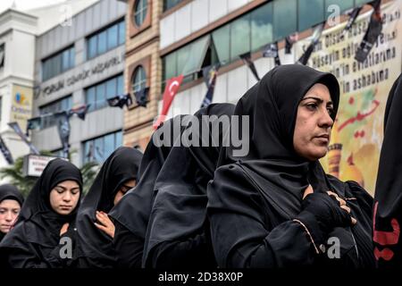 20. September 2018, Istanbul, Türkei: Schiitische Frauen marschieren während der Ashura-Prozession in Halkal? Platz..Aschura ist einer der wichtigsten Feiertage für schiitische Muslime und eine Zeit der Trauer für den Mord an dem Sohn des Propheten Muhammad Imam Hussein im siebten Jahrhundert ist der 10. Tag des Monats Muharram. (Bild: © Resul Kaboglu/SOPA Images via ZUMA Wire) Stockfoto