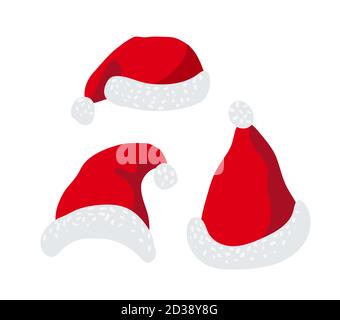 Santa Claus rot Hüte. Vektor einrichten, auf wight Hintergrund isoliert. Element Design für Weihnachten und das neue Jahr Poster, Karte, Einladung und Tag. Stock Vektor