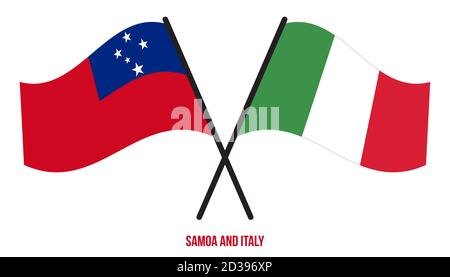 Samoa und Italien Flaggen gekreuzt und winken Flat Style. Offizieller Anteil. Richtige Farben. Stock Vektor