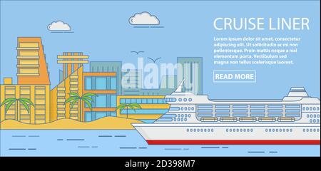 Cruise Liner Vector horizontales Banner in flacher linearer Ausführung Stock Vektor