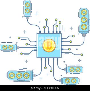 Bitcoin Konzept Vektor-Illustration in flachen linearen Stil Stock Vektor
