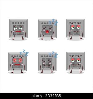 Cartoon-Charakter unter uns Button-Aufgabe mit schläfrigen Ausdruck Stock Vektor