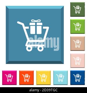 Geschenkeinkäufe weiße Symbole auf eingekanteten quadratischen Knöpfen in verschiedenen Trendige Farben Stock Vektor