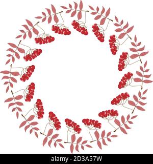 Runder Naturrahmen aus Ästen und rotem Viburnum und Eberesche Beeren Stock Vektor