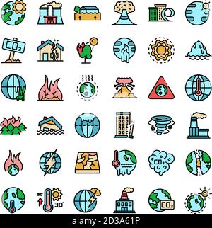 Symbole zur globalen Erwärmung richten Vektor flach ein Stock Vektor